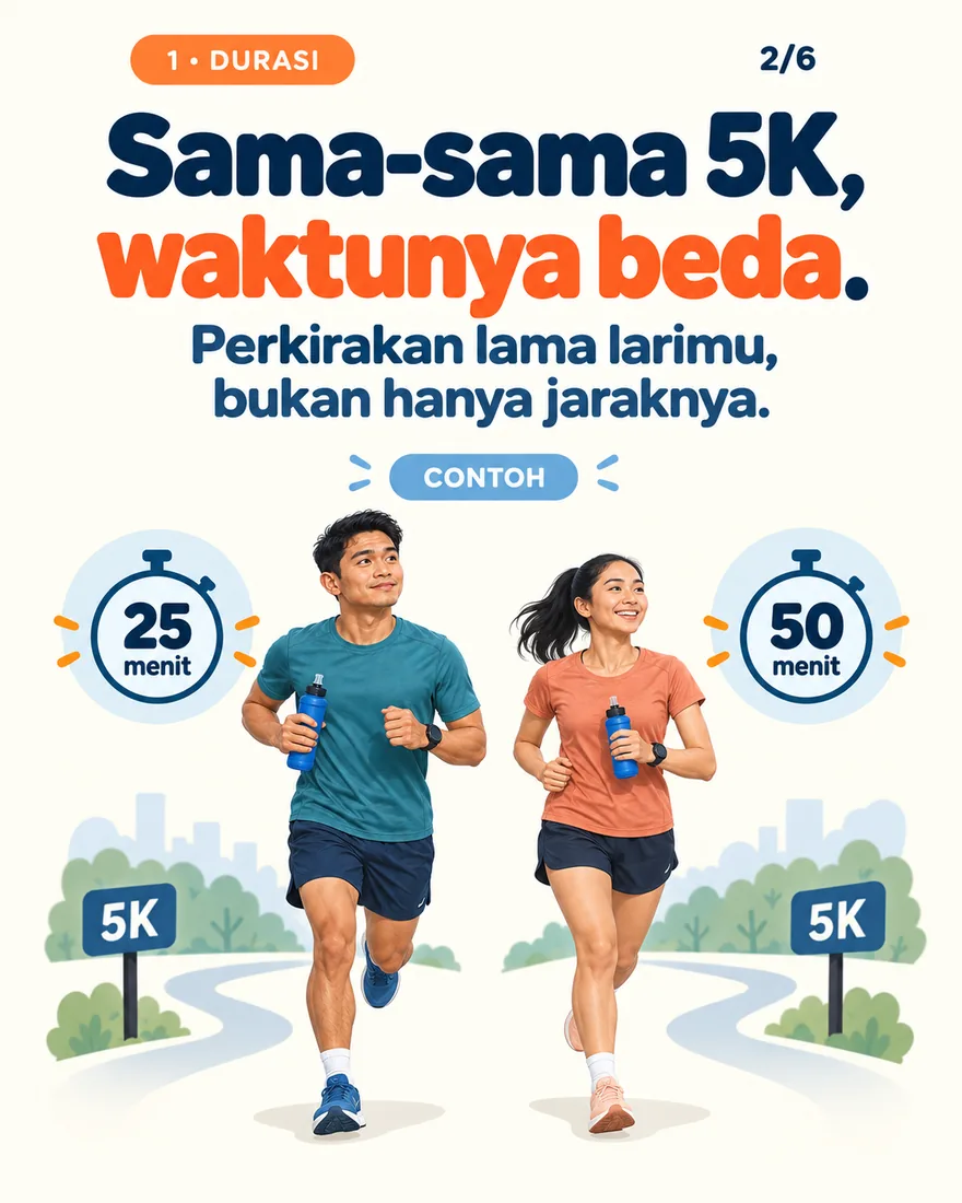 Dua pelari 5K, satu 25 menit, satu 50 menit