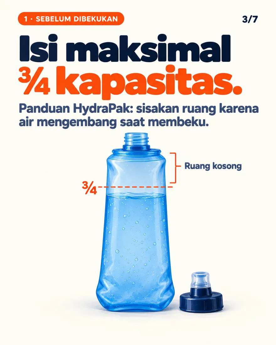 Soft flask diisi sampai garis 3/4 dengan ruang kosong di atas