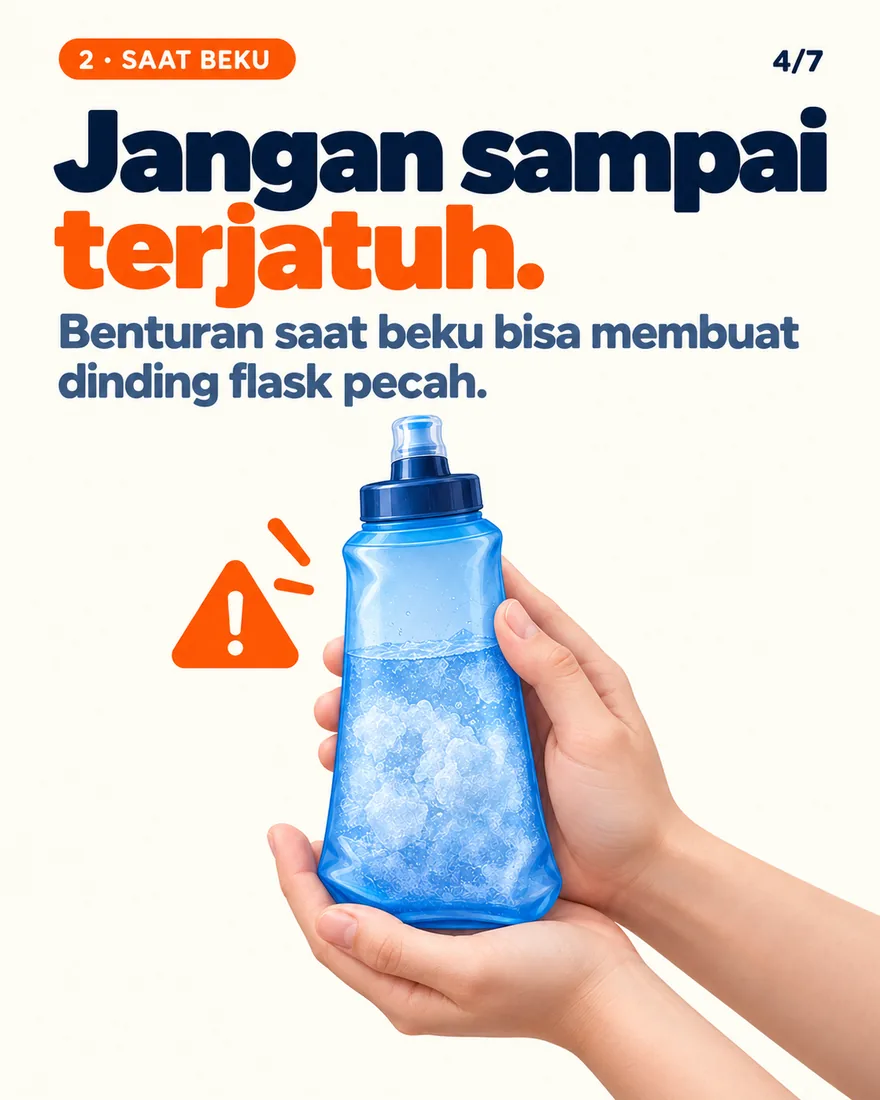 Tangan memegang soft flask beku dengan hati-hati