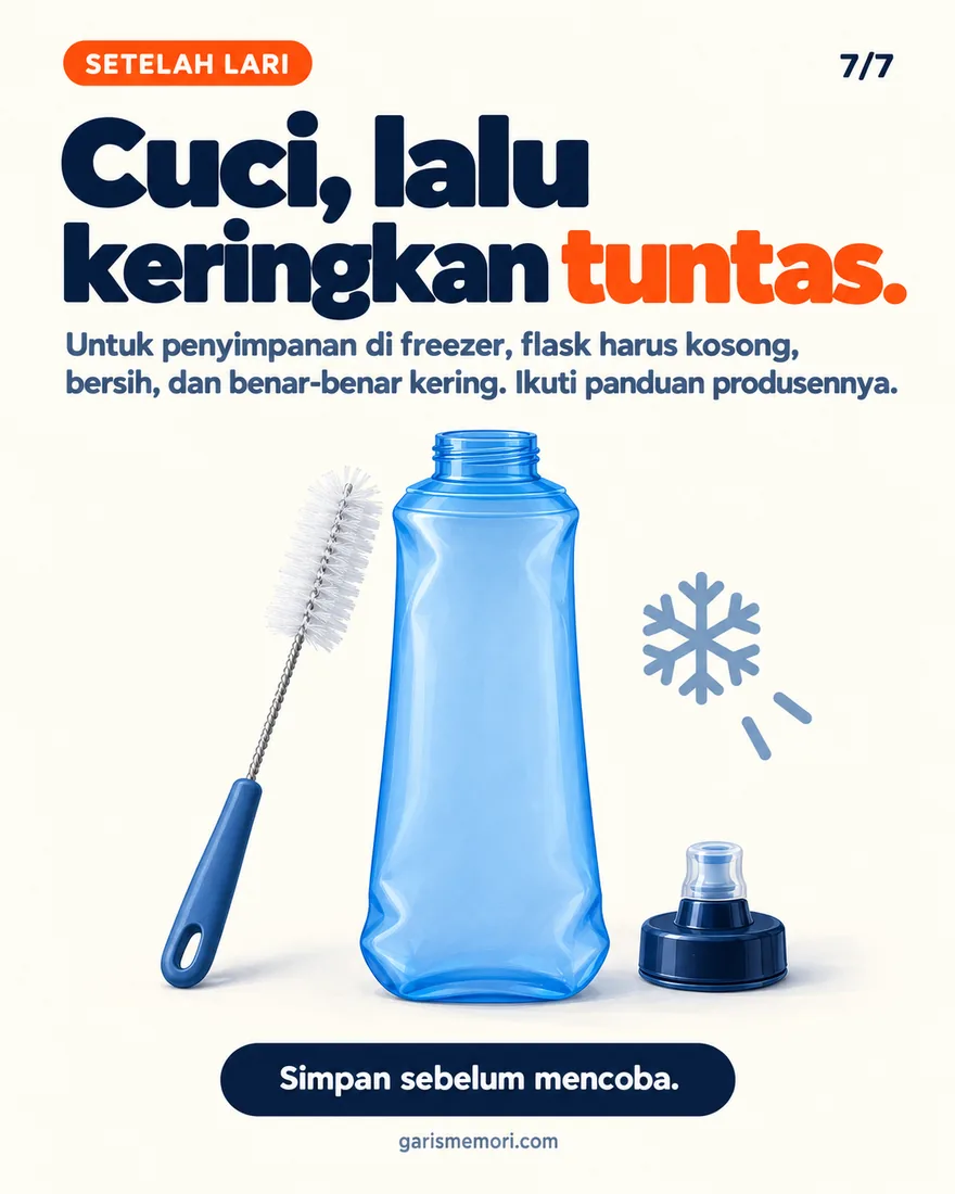 Soft flask, sikat botol, dan ikon freezer
