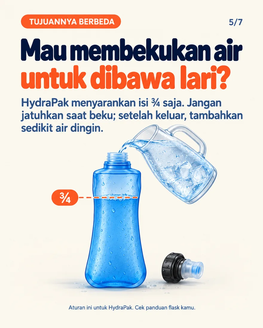 Soft flask diisi air sampai garis 3/4