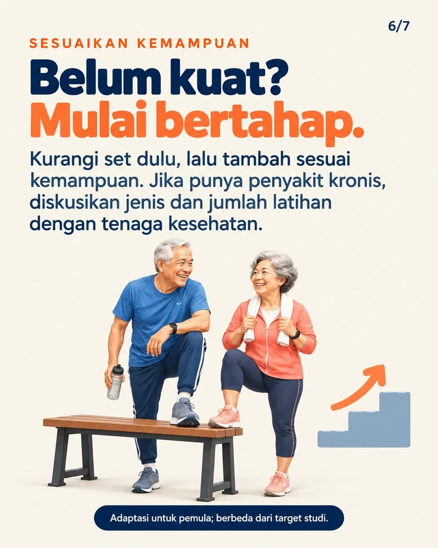 Pasangan lansia istirahat sejenak, mulai bertahap