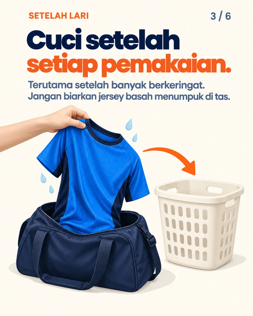 Jersey basah dikeluarkan dari tas ke keranjang cucian