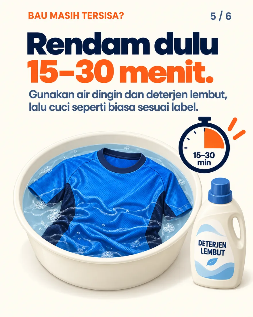Jersey direndam di baskom dengan timer 15-30 menit