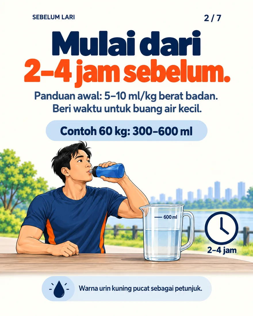 Pelari minum, gelas takar 600 ml, jam 2-4 jam