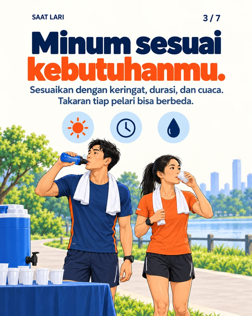 Dua pelari minum di pos minum