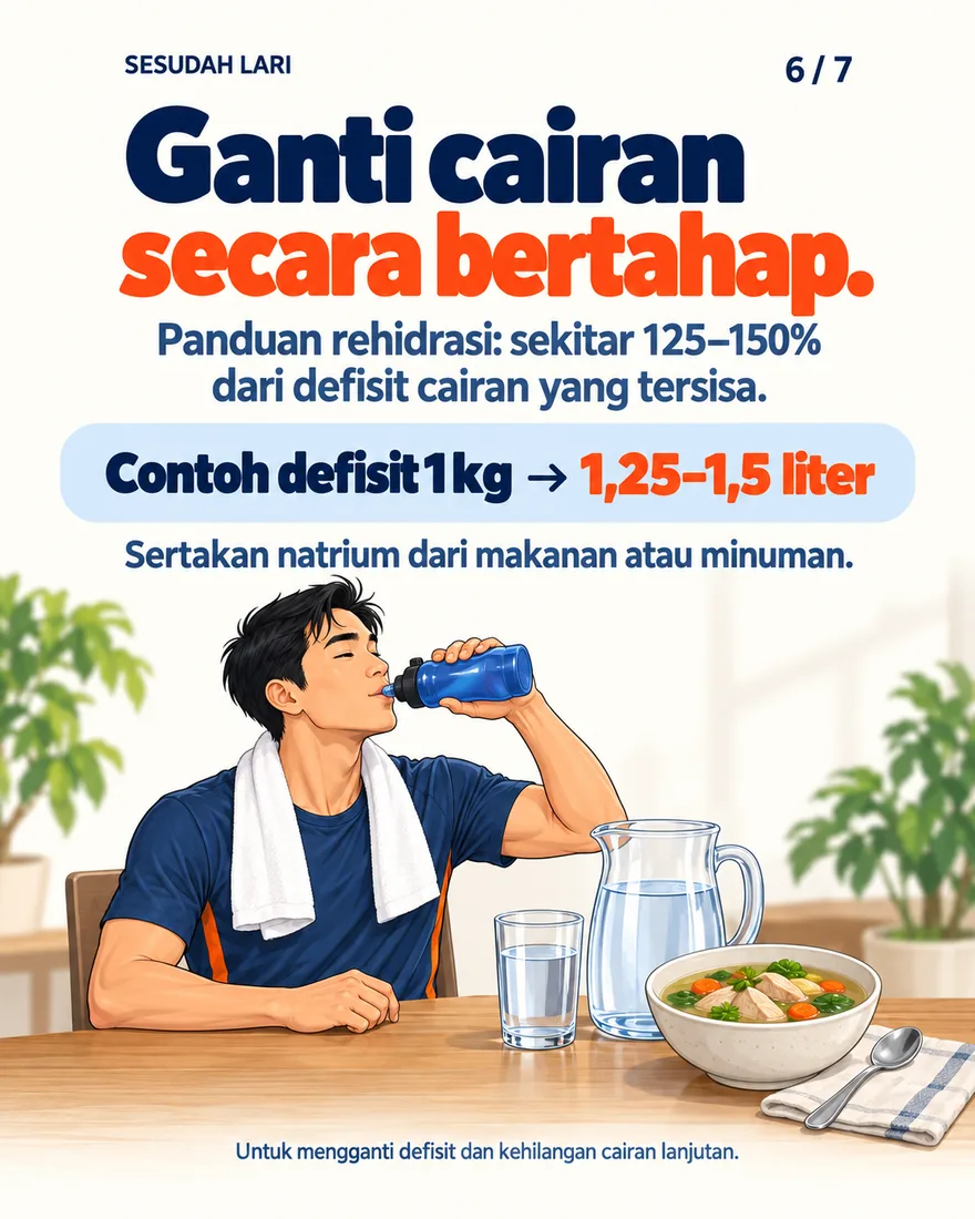 Pelari minum bersama semangkuk sup
