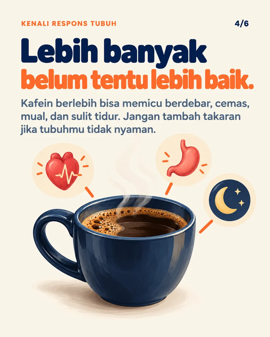 Kopi dengan ikon jantung berdebar, perut, dan bulan