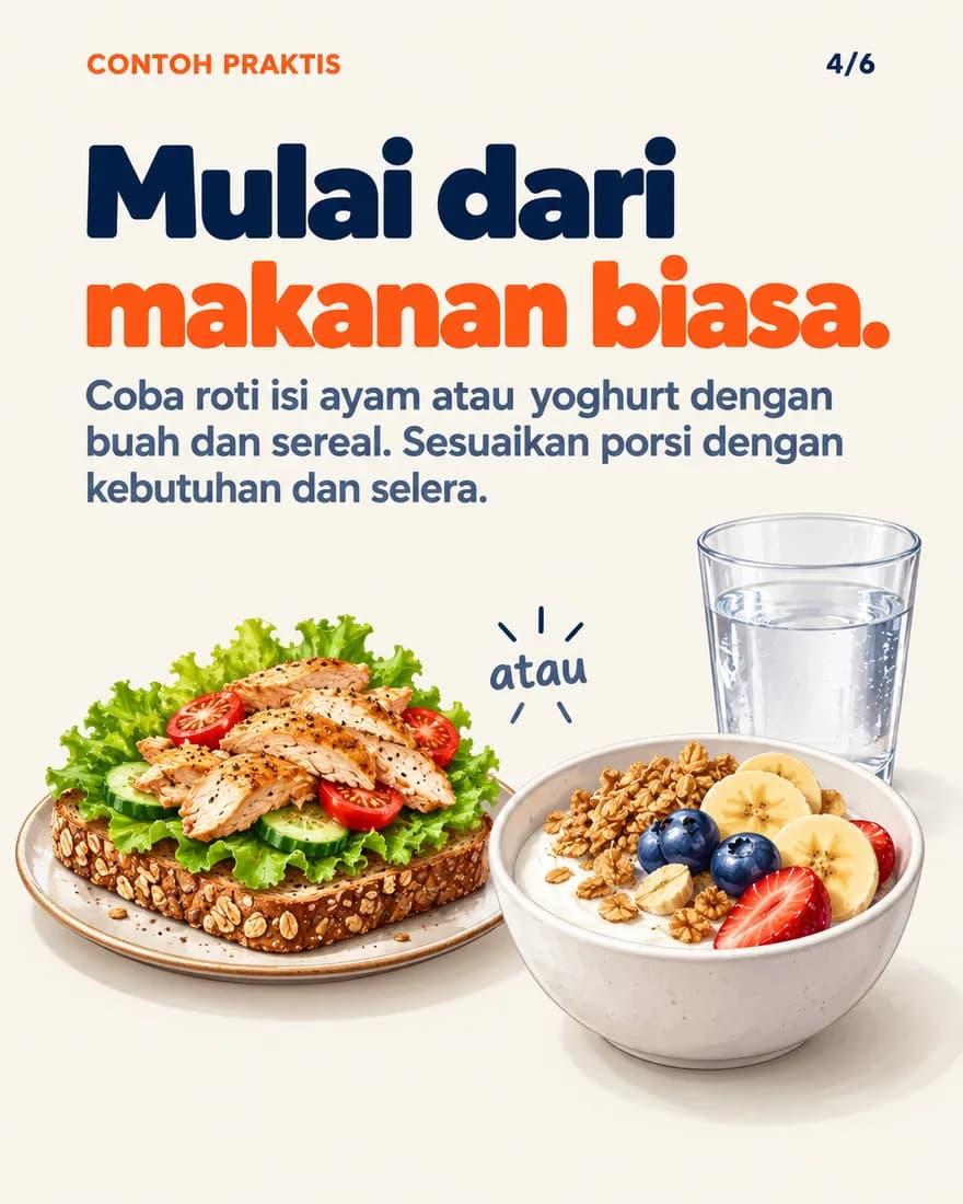 Roti isi ayam dan yoghurt dengan buah