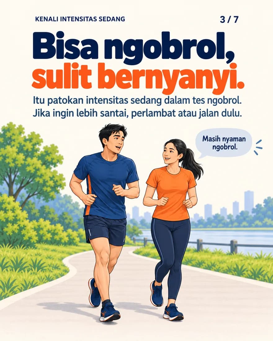 Dua pelari lari santai sambil ngobrol