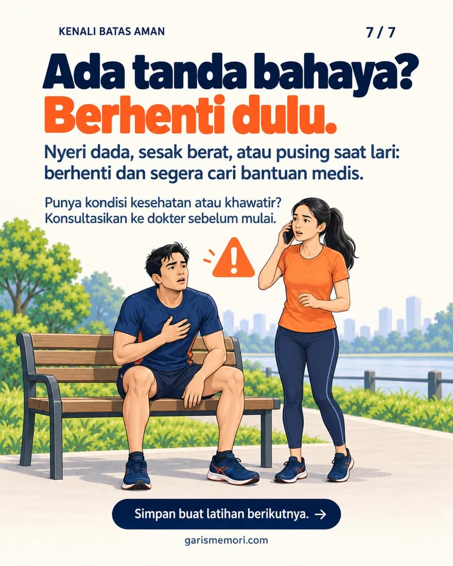 Pelari memegang dada, temannya menelepon bantuan
