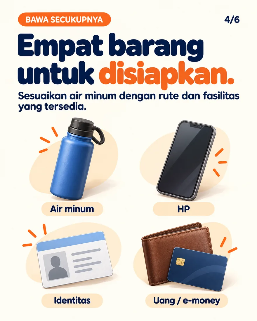 Air minum, HP, kartu identitas, dompet