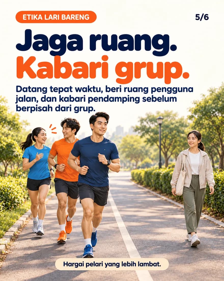 Grup pelari memberi ruang untuk pejalan kaki