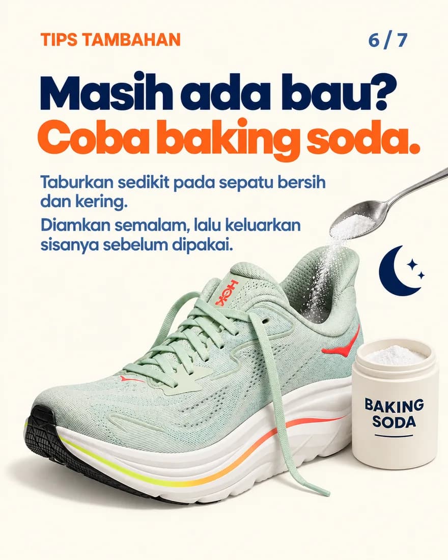 Baking soda ditaburkan ke dalam sepatu lari dengan sendok