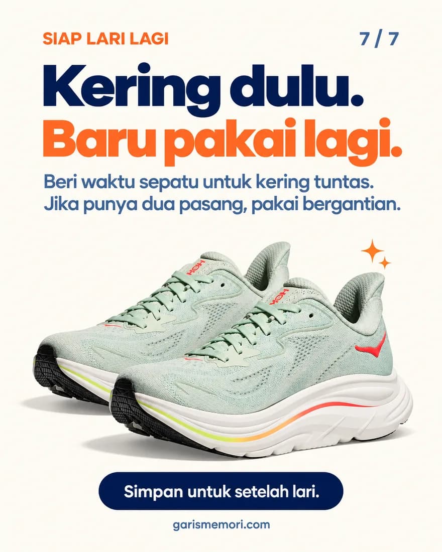 Sepasang sepatu lari bersih dan kering, siap dipakai lagi