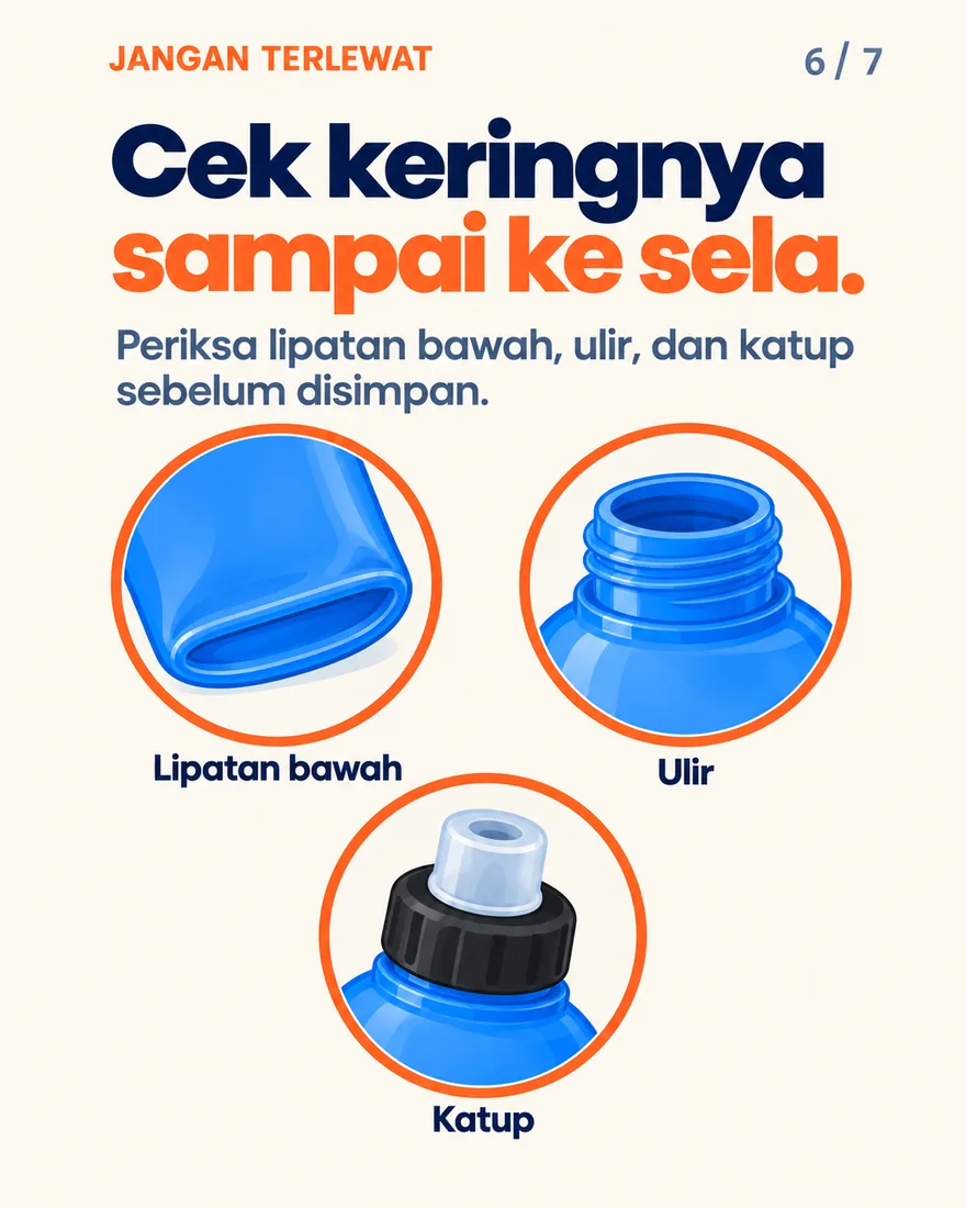 Titik yang perlu dicek: lipatan bawah, ulir, dan katup