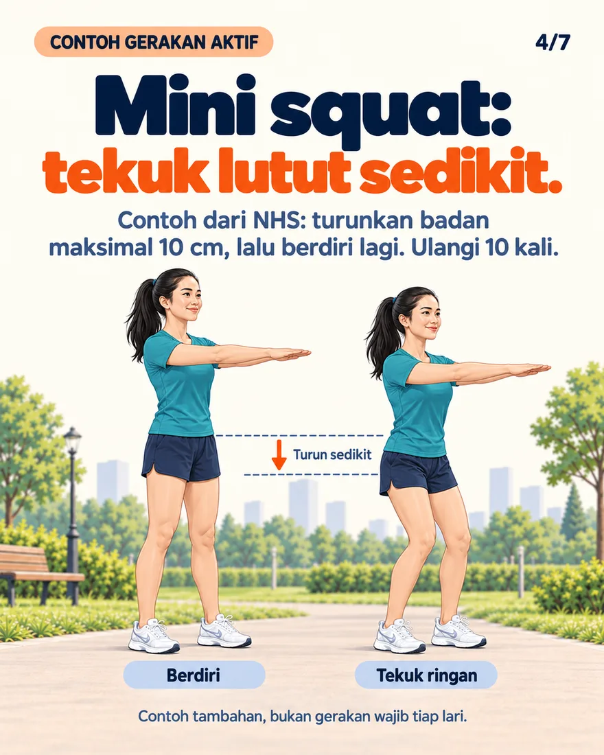 Posisi berdiri dan tekuk lutut ringan untuk mini squat