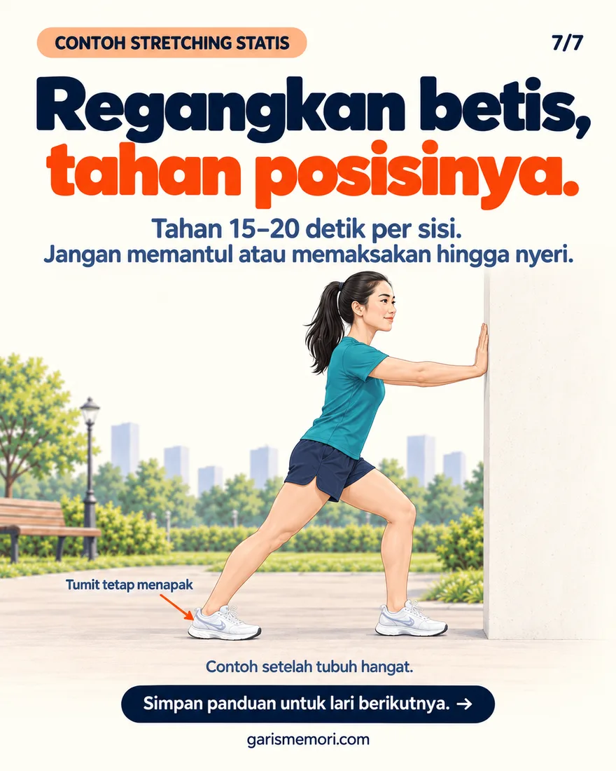 Peregangan betis di dinding dengan tumit belakang menapak